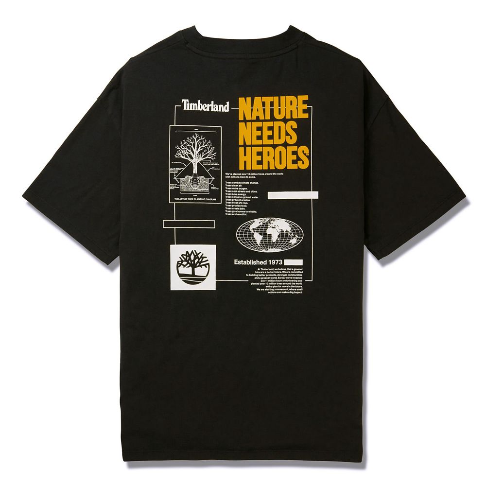 Timberland Mens T-Shirts Heritage Short-Sleeve Back-Print Graphic - Black - India JT2431708